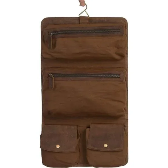 Premium Buffalo Leather Hanging Toiletry Bag Travel Dopp Kit